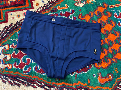 Vintage 1970s Navy Button Front Swim Shorts