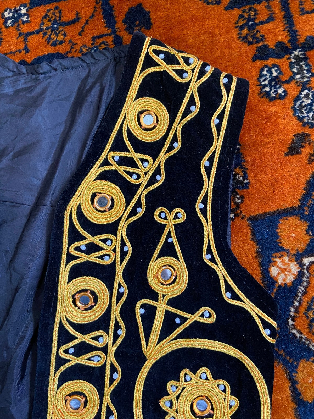 Black & Gold Velvet Afghan Vest