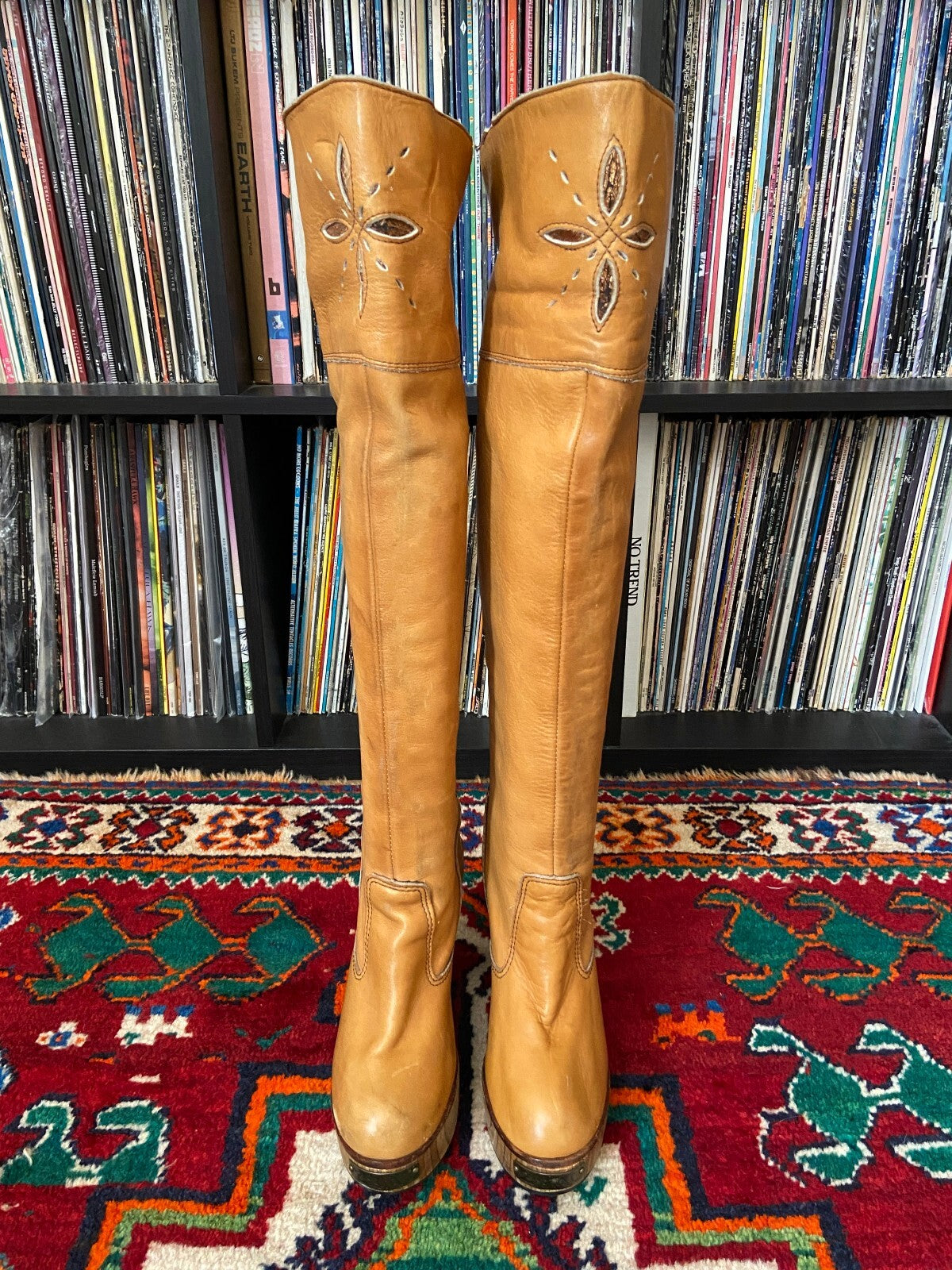 Vintage 1970s Rare Tan Zodiac Over The Knee Boots UK 3 - 3.5