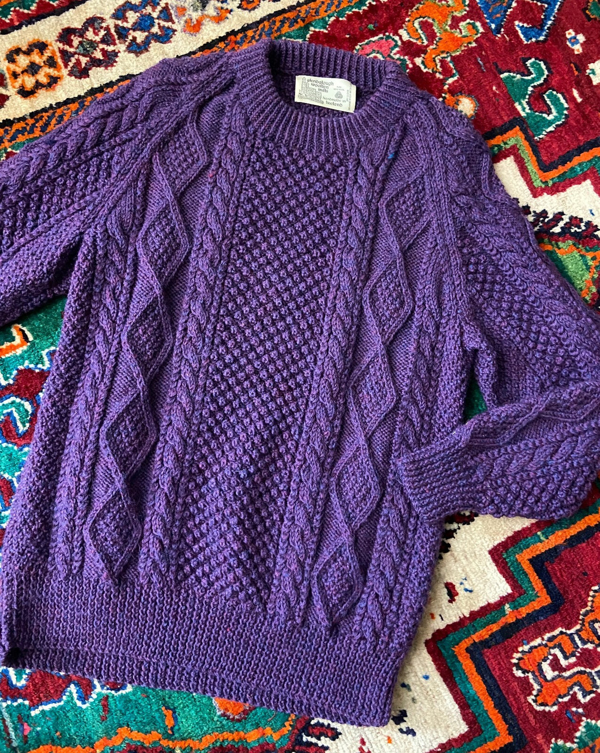 Vintage 1980s Purple Aran Fisherman Jumper