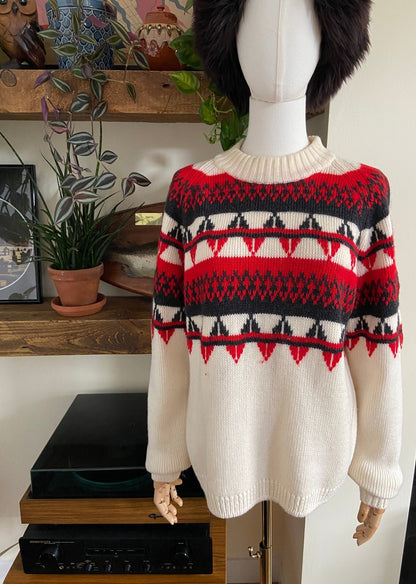 Vintage Cream & Red Fair Isle Jumper