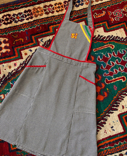 Vintage 1970s Black & White Houndstooth Apron Dress