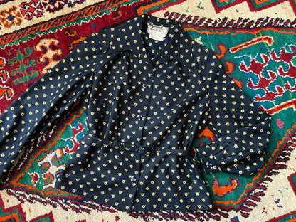 Vintage 1970s Navy Dagger Collar Blouse & Skirt Set