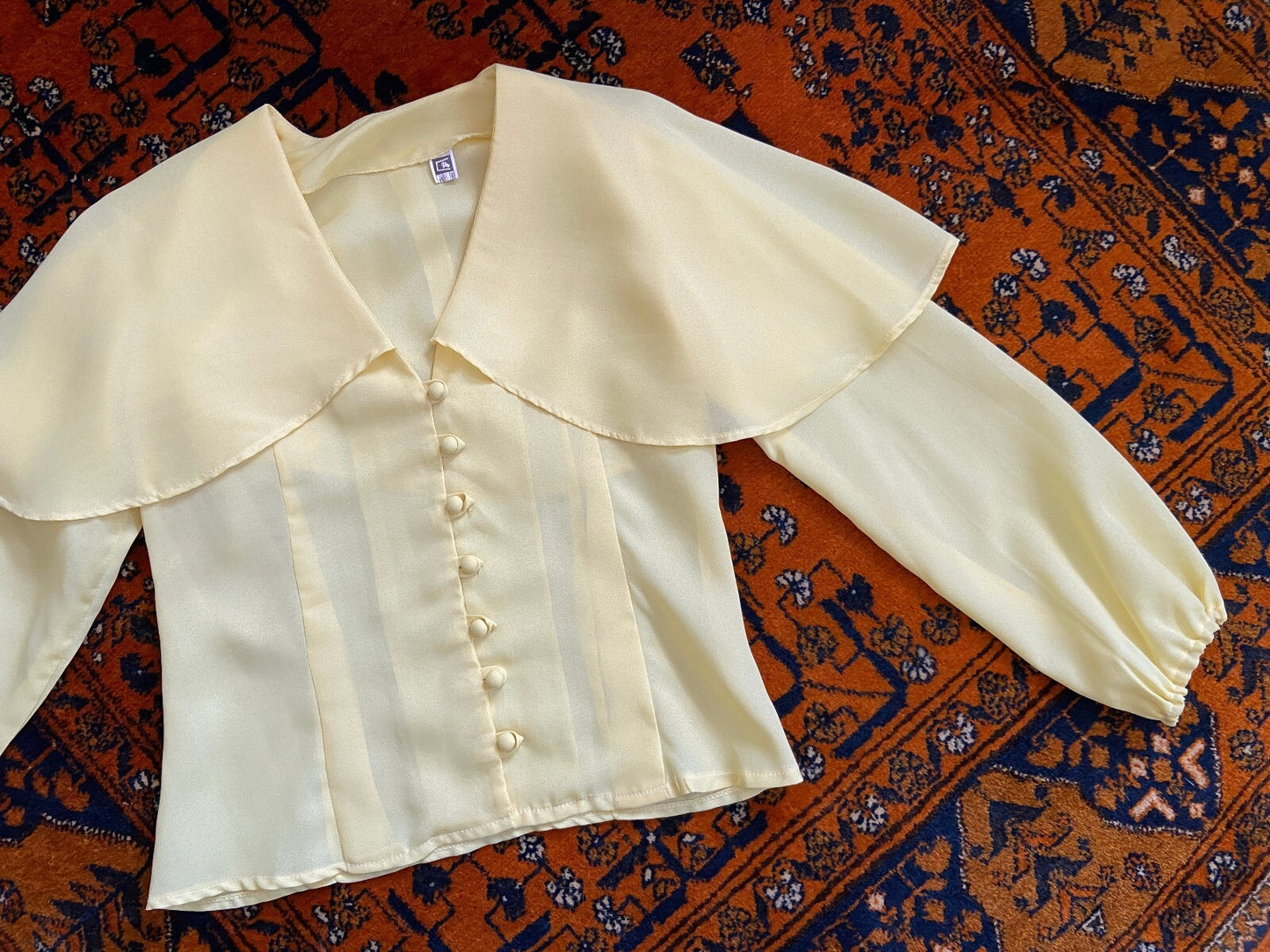 Vintage 1960s Yellow Button Up Cape Blouse