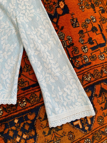 Vintage 1970s Pale Blue Lace Cardigan
