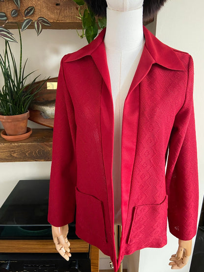 Vintage 1970s Burgundy Dagger Collar Cardigan