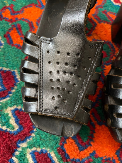 Vintage 1970s Black Studded Clog Sandals UK 3 - 3.5