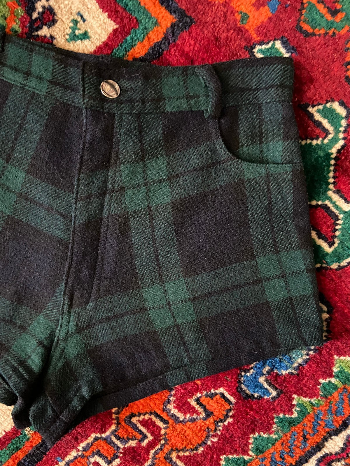 Vintage 1980s Navy & Green Tartan Hot Pants