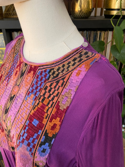 Vintage 1970s Purple Afghan Maxi Dress