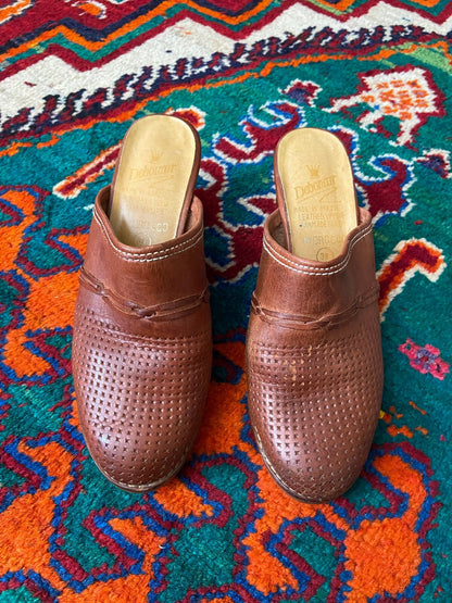 Vintage 1970s Brown Leather Mules UK 4