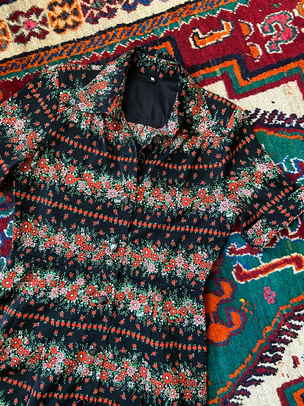 Vintage 1980s Japanese Floral Print Shirt Dress