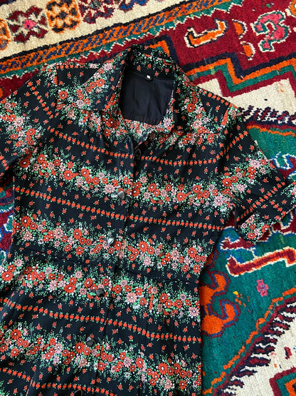 Vintage 1980s Japanese Floral Print Shirt Dress