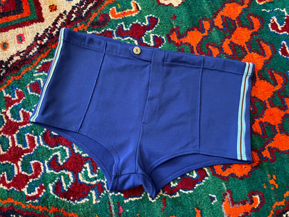 Vintage 1970s Blue Seam Detail Swim Shorts