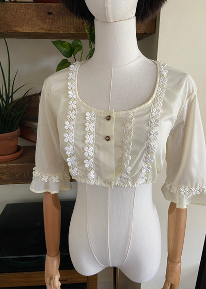 Vintage 1970s Pale Yellow Cropped Blouse