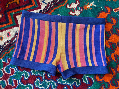 Vintage 1970s Blue Pink & Peach Stripe Swim Shorts