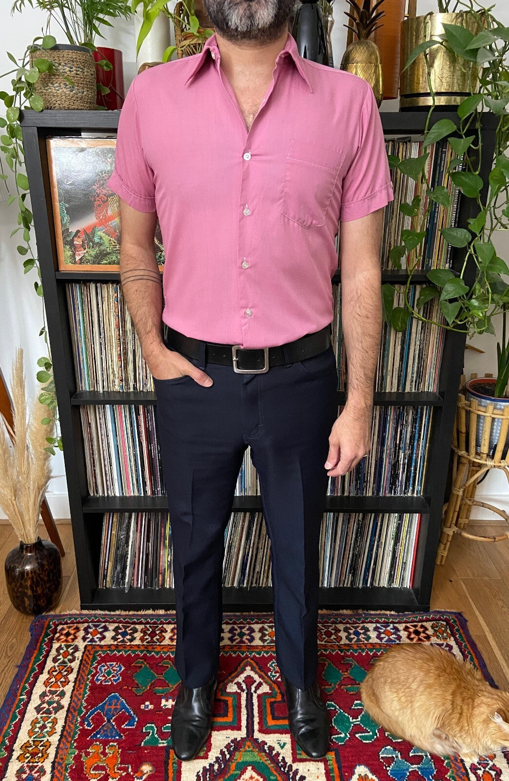 Vintage 1970s Short Sleeve Pink Rifle Shirt
