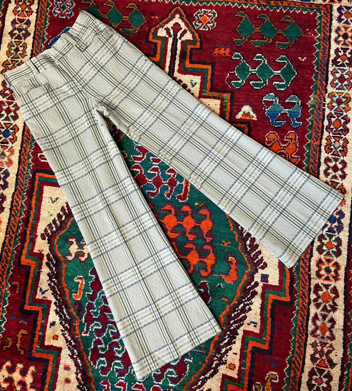 Vintage Dusty Green Riviera Flared Knit Trousers W30 / L32