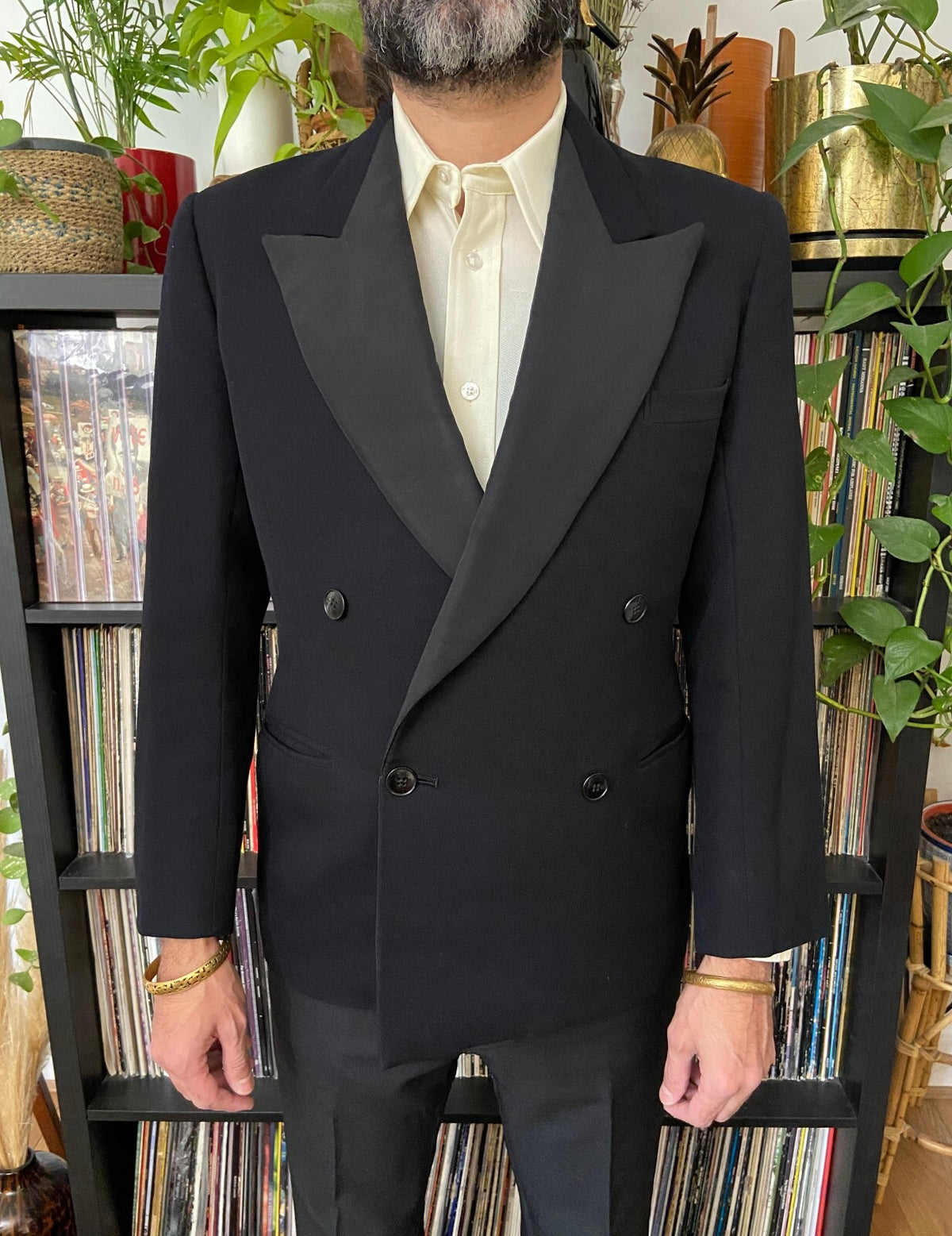Vintage 1960s Black Peak Collar Dinner Blazer Jacket