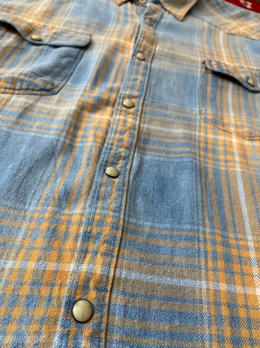 Vintage 90s Blue & Yellow Plaid Western Shirt