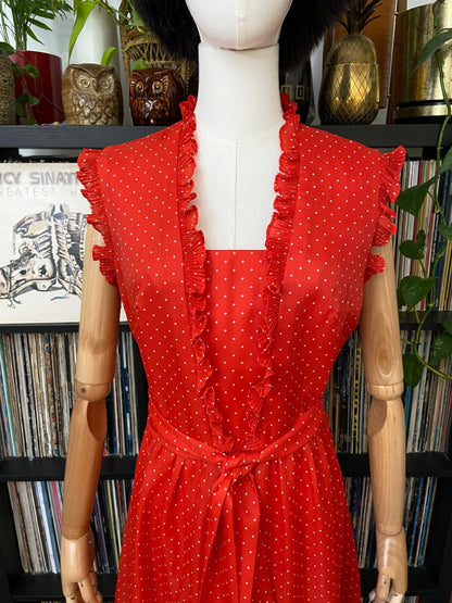 Vintage 1970s Red Polka Dot Prairie Dress