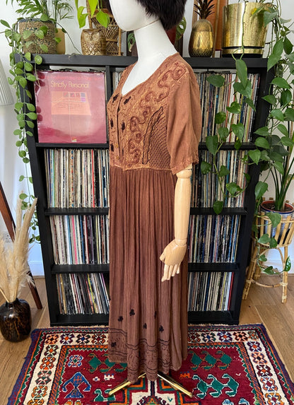 Vintage 1980s Brown Bohemian Hippie Dress