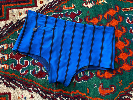 Vintage 1970s Blue Black Striped Swim Shorts