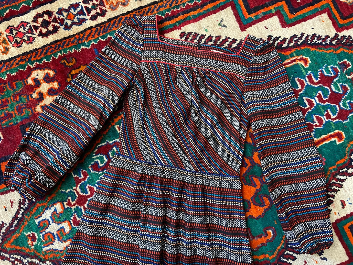Vintage 1970s Black Printed Maxi Dress
