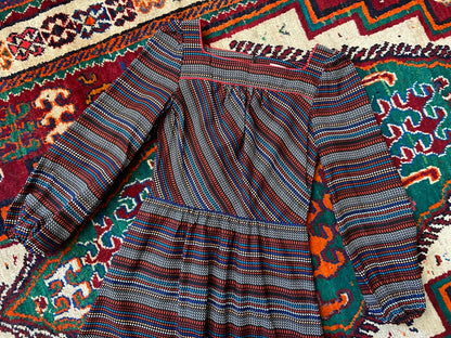 Vintage 1970s Black Printed Maxi Dress