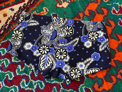 Vintage 1970s Navy & White Floral Swim Shorts