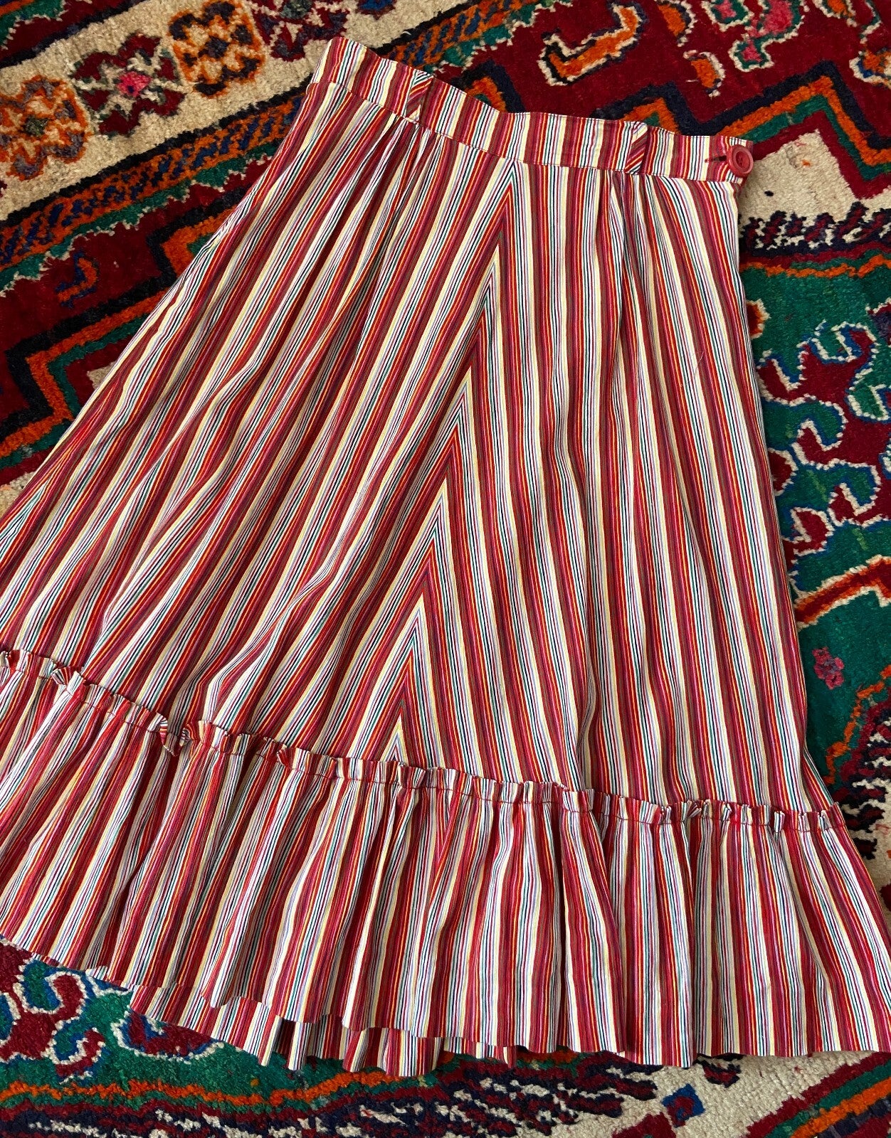 Vintage 1970s Red Striped Peasant Skirt