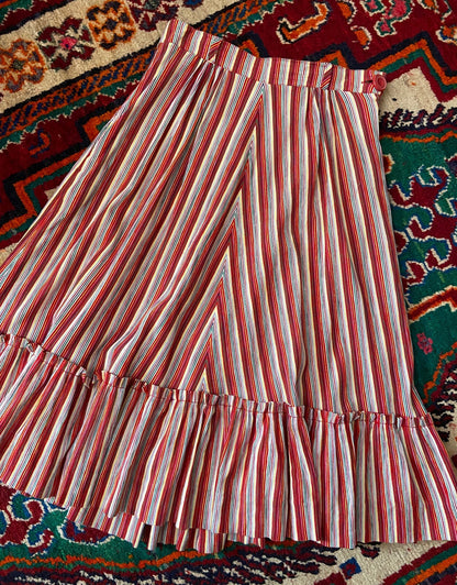 Vintage 1970s Red Striped Peasant Skirt