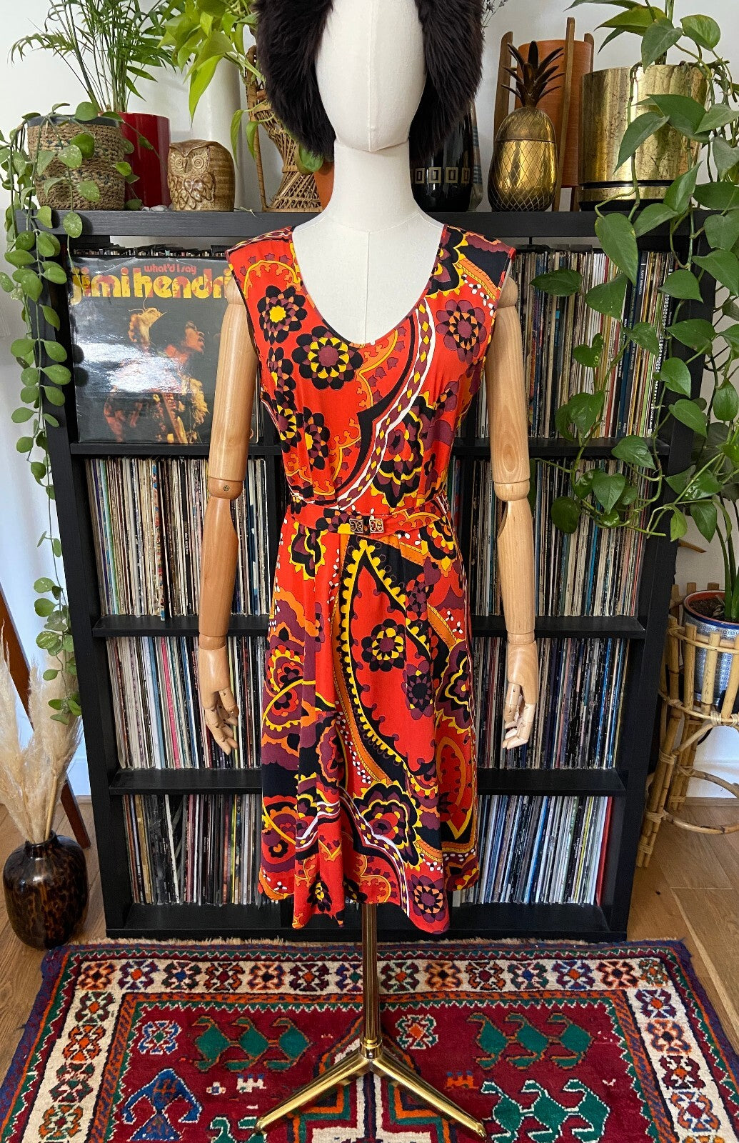 Vintage 1960s Red Psychedelic Sleeveless Dress