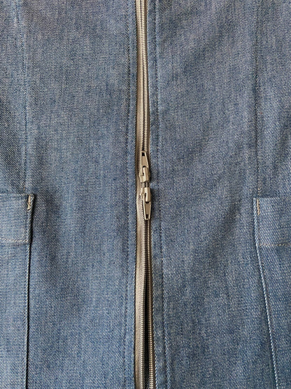 Vintage Blue Denim Zip Up Utility Jacket