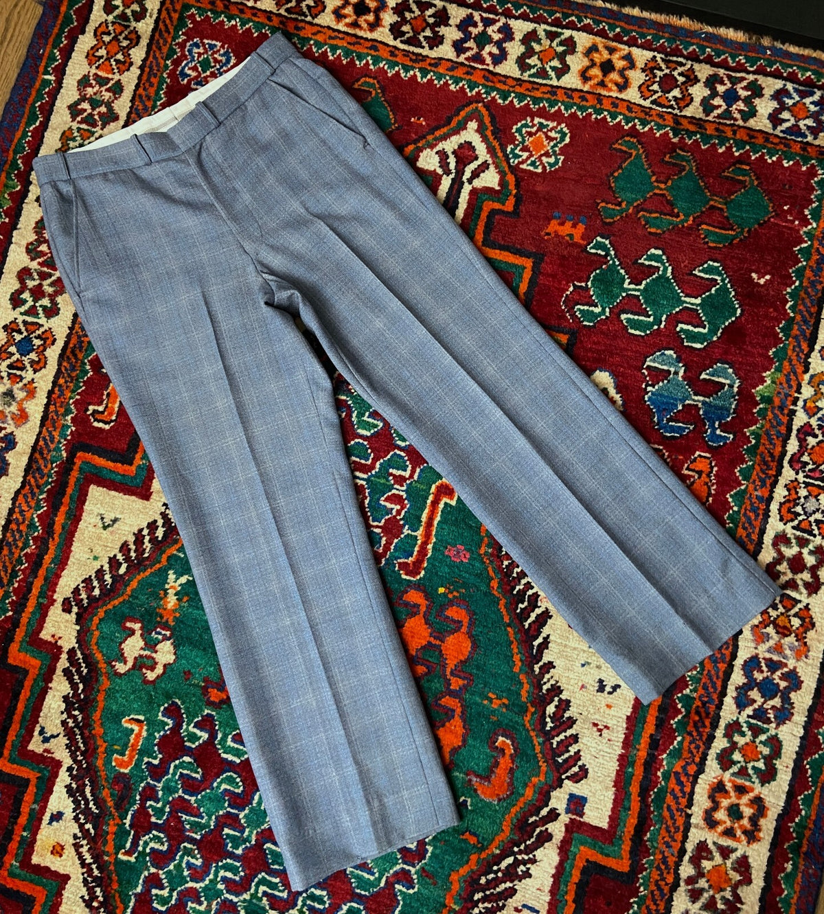 Vintage 1970s Blue Golf Check Trousers W32/L30