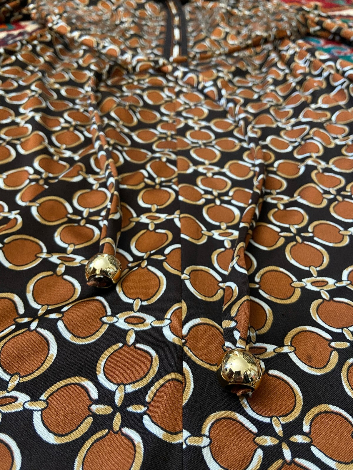 Vintage 1970s Brown Retro Print Shirt Dress