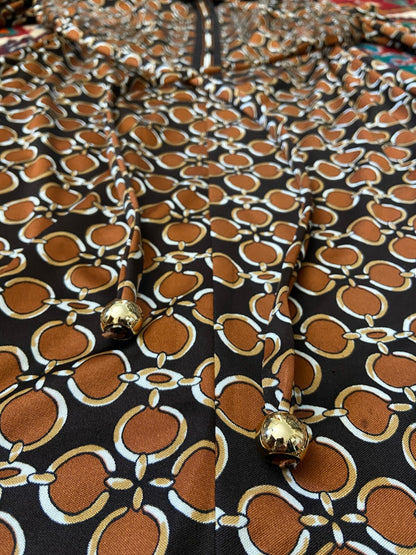 Vintage 1970s Brown Retro Print Shirt Dress