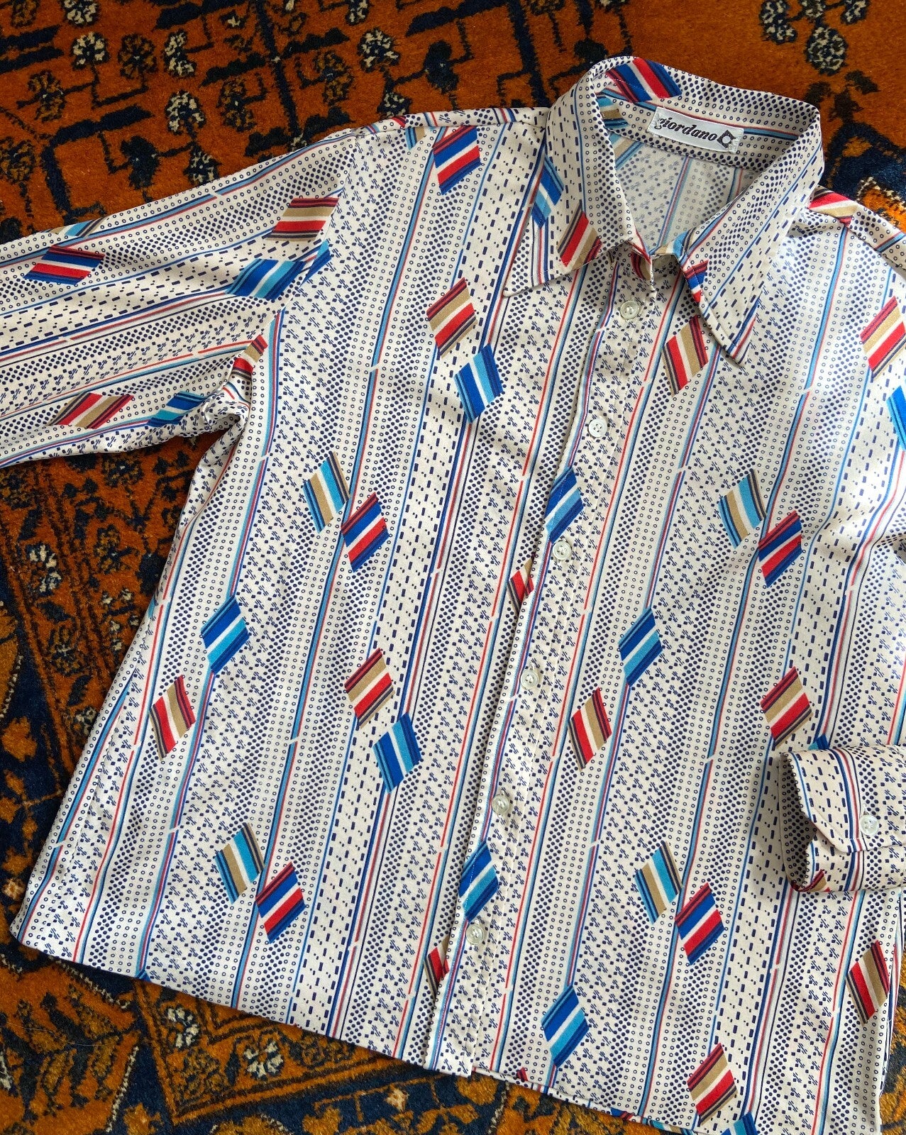 Vintage 1970s Geometric Print Dagger Collar Shirt