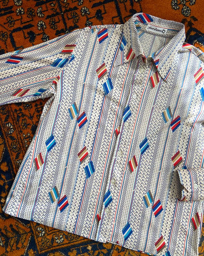 Vintage 1970s Geometric Print Dagger Collar Shirt