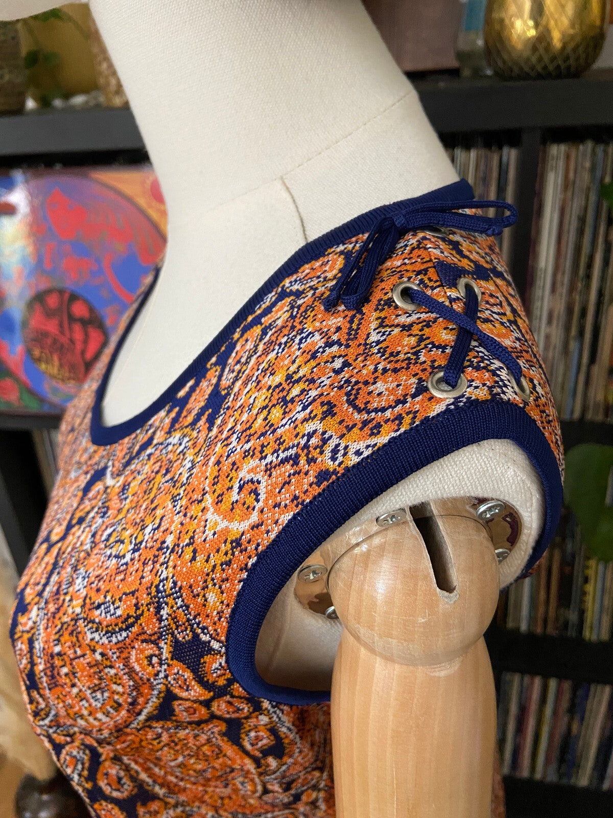 Vintage 1960s Orange & Navy Shift Dress