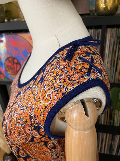 Vintage 1960s Orange & Navy Shift Dress