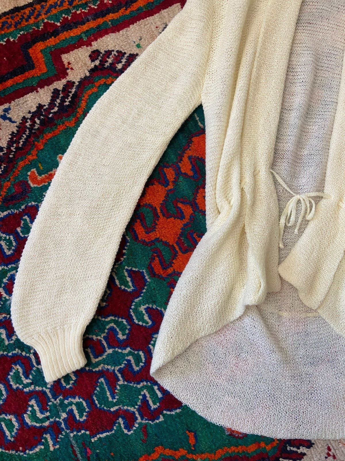 Vintage 1970s Cream Wool Knitted Bed Jacket
