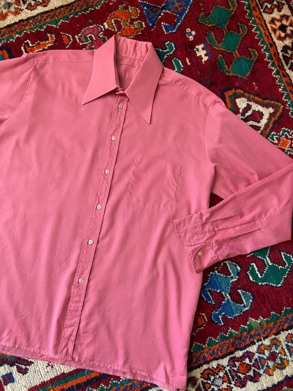 Vintage 1970s Pink Dagger Collar Shirt