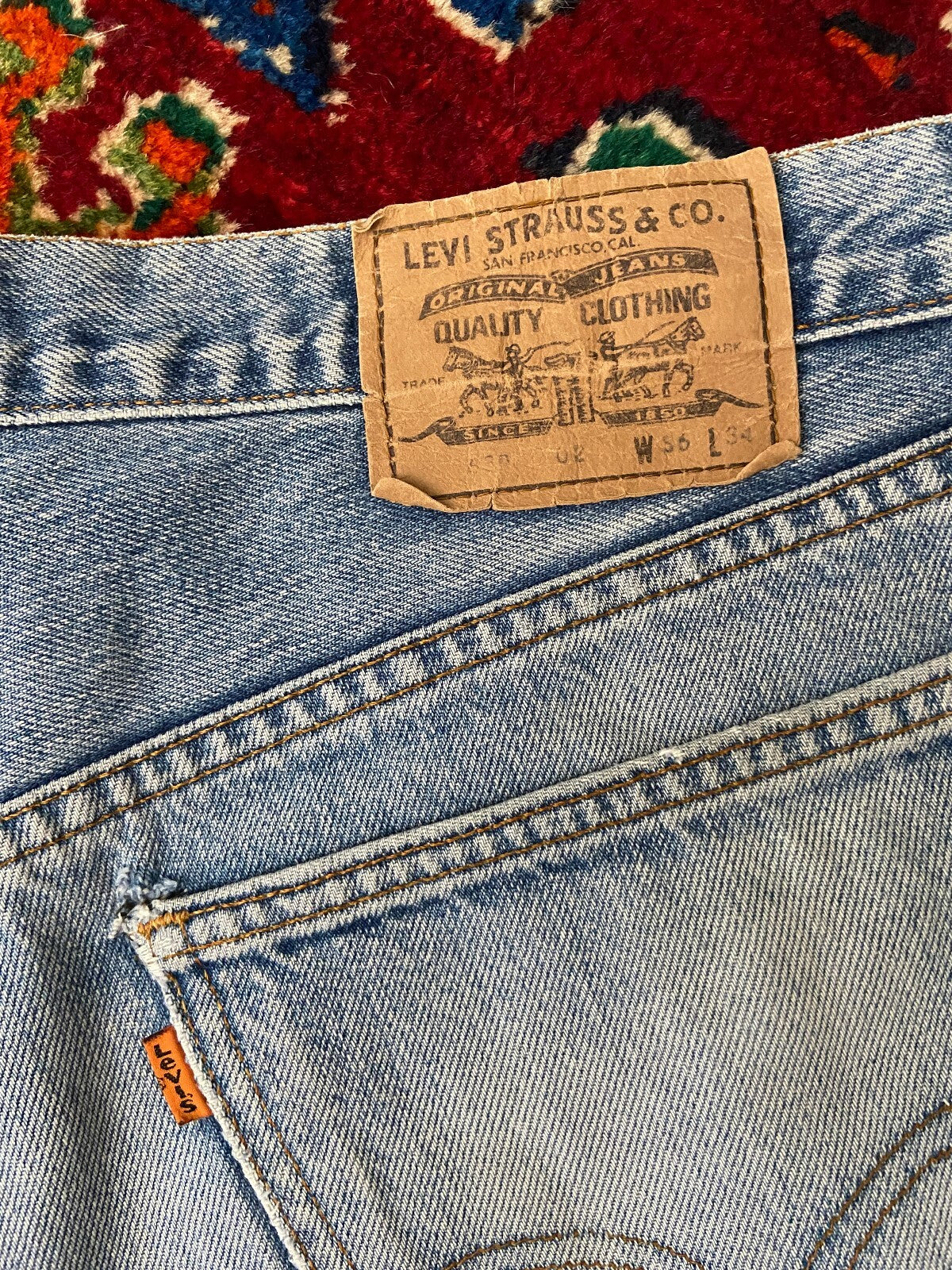 Vintage 90s Levi's 630 Orange Tab Pale Blue Jeans W36
