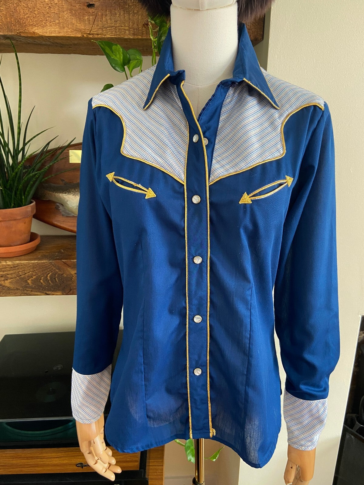 Vintage 1970s Navy & Gold Western Shirt