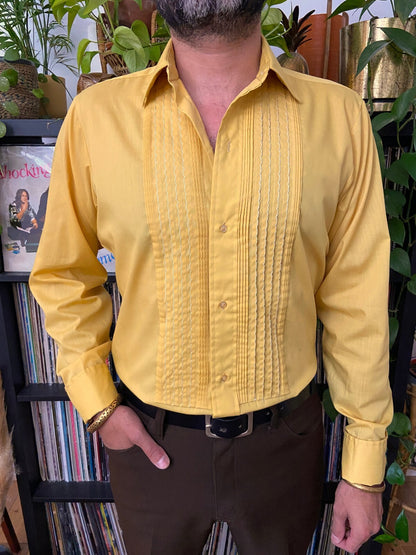 Vintage 1970s Yellow Pintuck Dress Shirt