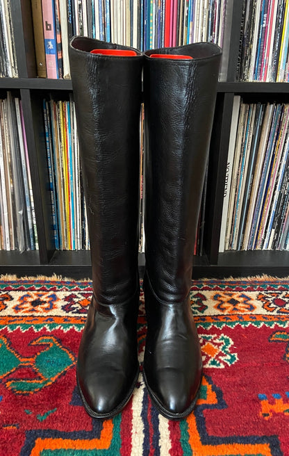 Vintage 1980s Black Knee High Boots UK 7.5