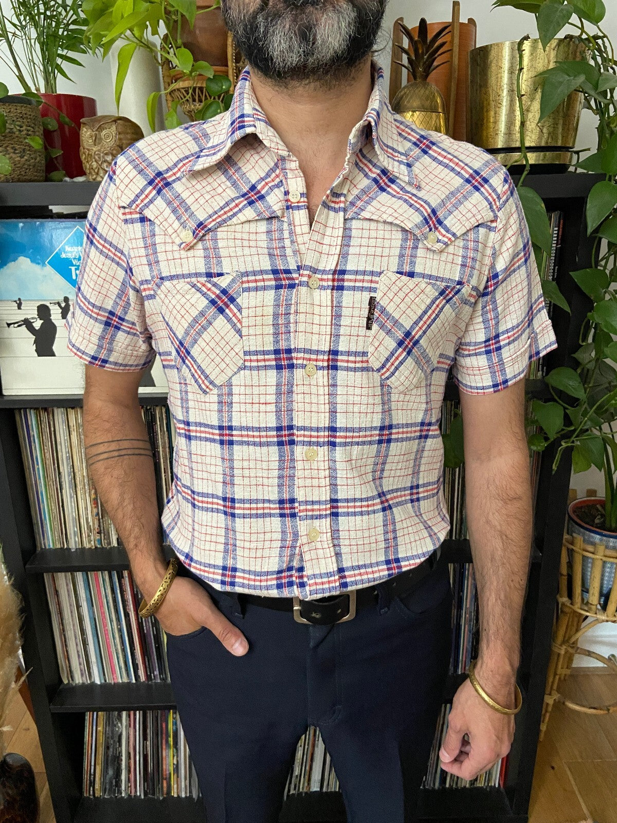 Vintage 1970s Dagger Collar Linen Western Shirt