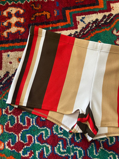 Vintage 1970s Brown & Red Striped Swim Shorts