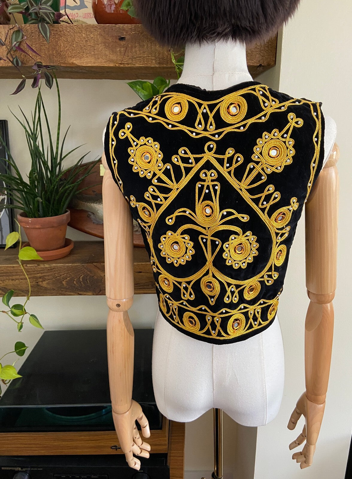 Black & Gold Velvet Afghan Vest