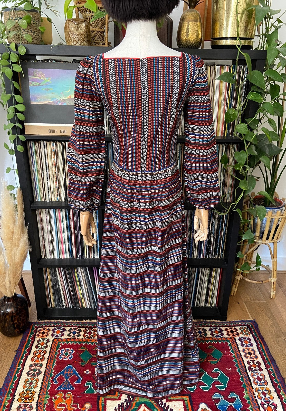 Vintage 1970s Black Printed Maxi Dress